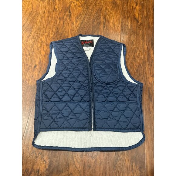 VINTAGE 70s Quilted Nylon Navy St. Moritz Vest Front Pocket Small Made in Korea - Picture 1 of 9